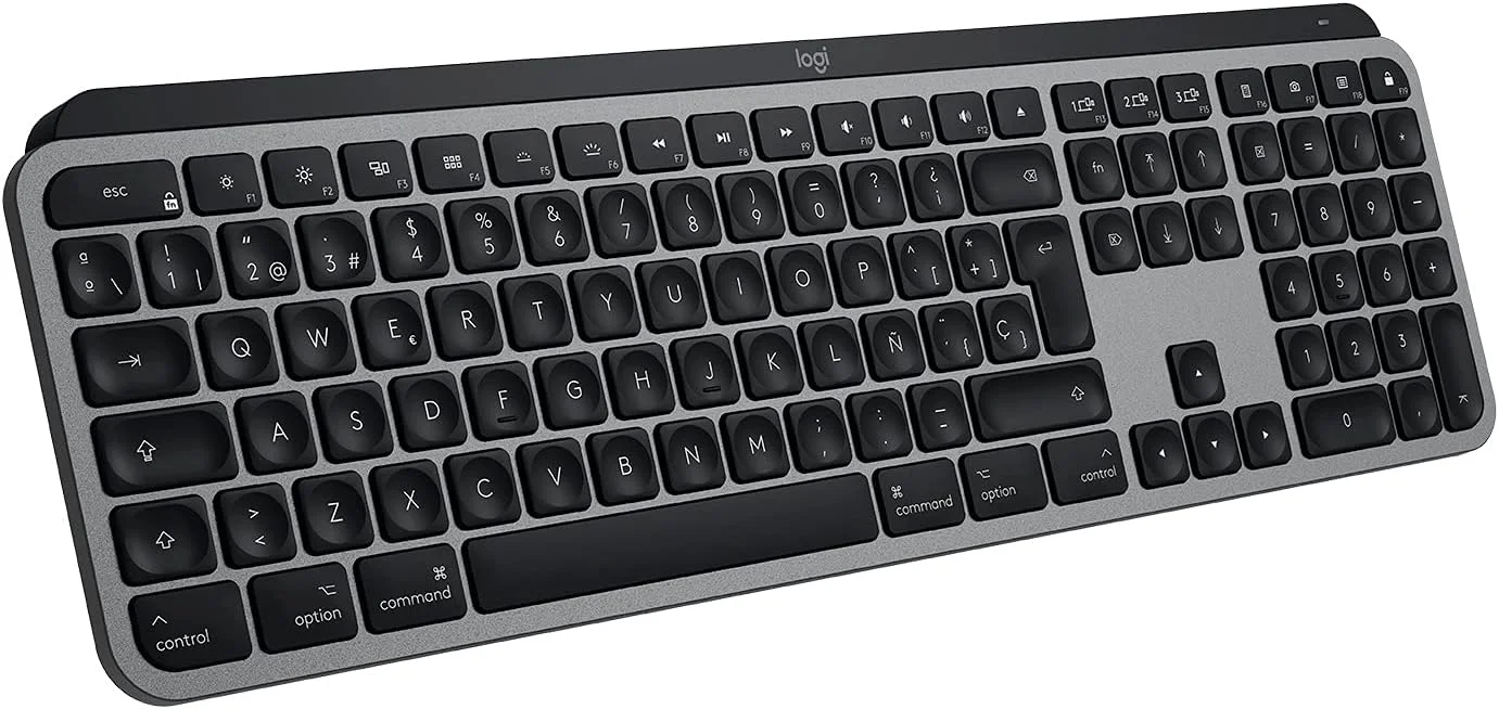 کیبورد بی‌سیم نورانی پیشرفته لاجیتک MX Keys برای مک، طرح‌بندی QWERTY اسپانیایی - خاکستری
