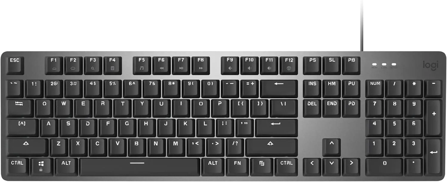 کیبورد مکانیکی نورانی Logitech K845، پایه های شیب قابل تنظیم قوی، اندازه کامل، بدنه بالایی آلومینیومی، 104 کلید، سیم دار USB، ویندوز (سوییچ های قرمز TTC)