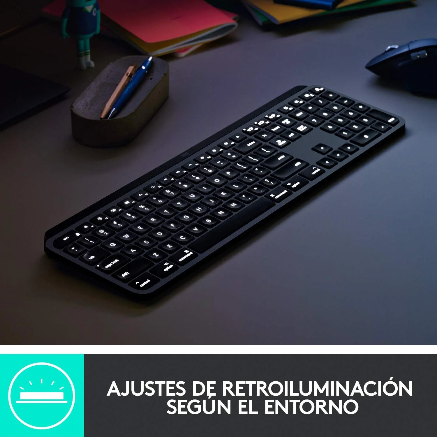 کیبورد بیسیم نورانی پیشرفته لاجیتک MX Keys برای مک، طرحبندی QWERTY اسپانیایی - خاکستری کیبورد بیسیم نورانی پیشرفته لاجیتک MX Keys برای مک، طرحبندی QWERTY اسپانیایی - خاکستری