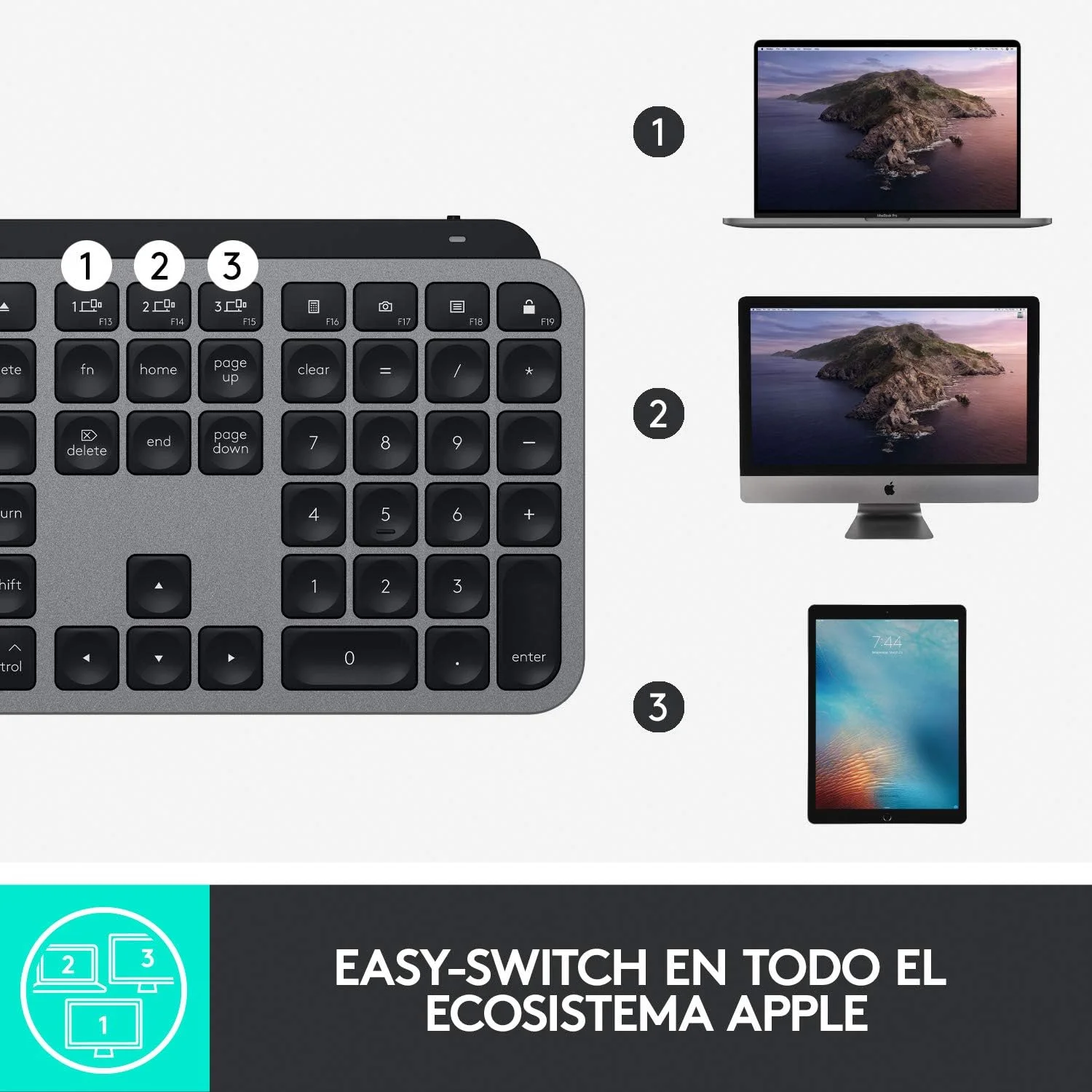 کیبورد بیسیم نورانی پیشرفته لاجیتک MX Keys برای مک، طرحبندی QWERTY اسپانیایی - خاکستری کیبورد بیسیم نورانی پیشرفته لاجیتک MX Keys برای مک، طرحبندی QWERTY اسپانیایی - خاکستری