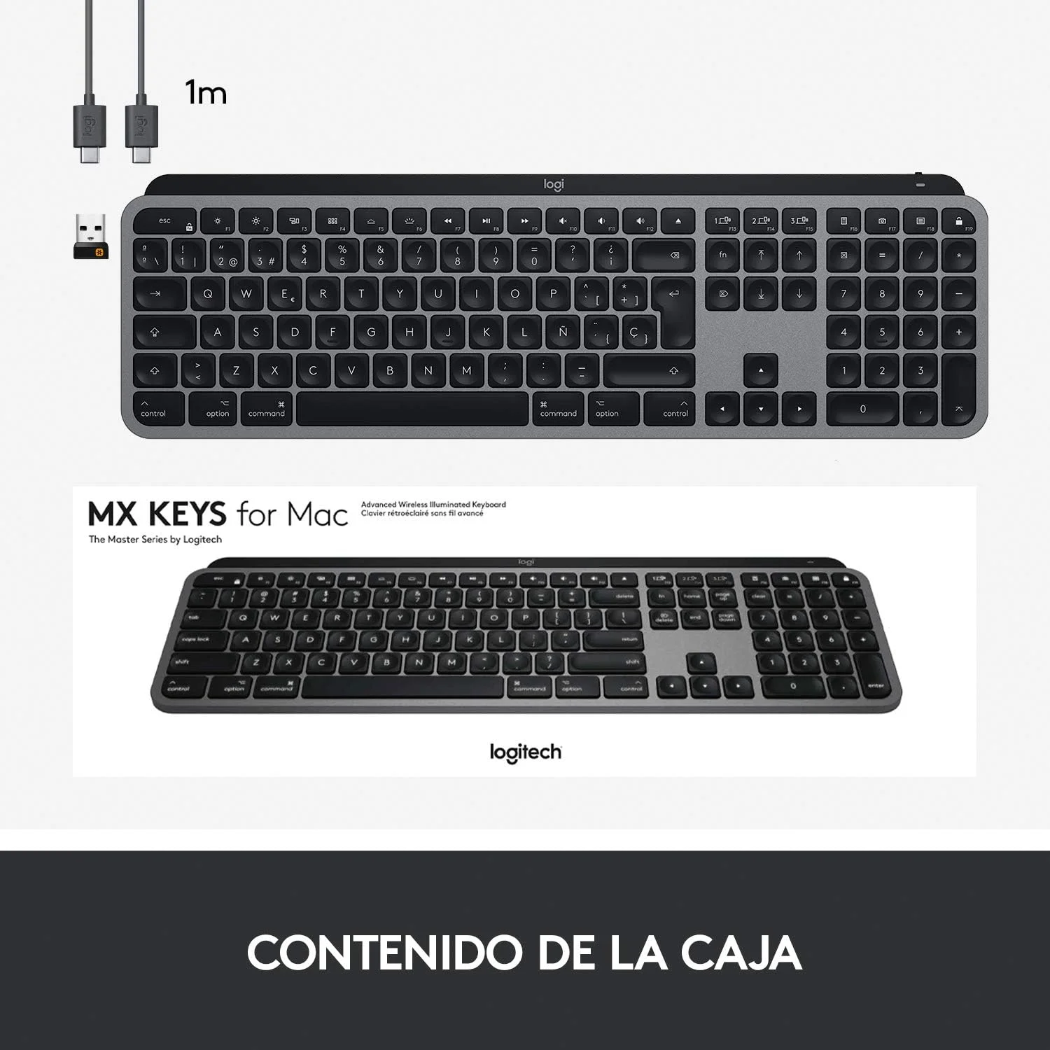 کیبورد بیسیم نورانی پیشرفته لاجیتک MX Keys برای مک، طرحبندی QWERTY اسپانیایی - خاکستری کیبورد بیسیم نورانی پیشرفته لاجیتک MX Keys برای مک، طرحبندی QWERTY اسپانیایی - خاکستری