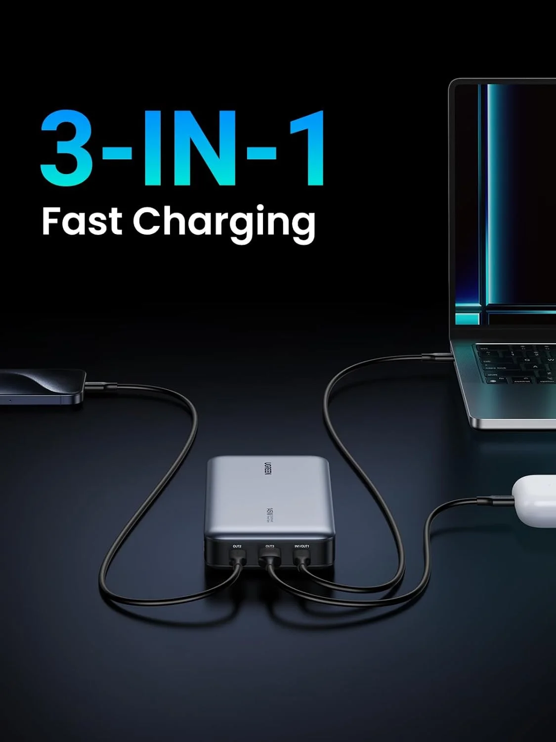 پاور بانک 25000mAh 145W UGREEN شارژر قابل حمل لپ تاپ با خروجی 3 پورت USB C شارژ سریع، بسته باتری نمایشگر دیجیتال هوشمند برای سری iPhone 17، Samsung S25U، MacBook، Dell، iPad، AirPods و غیره