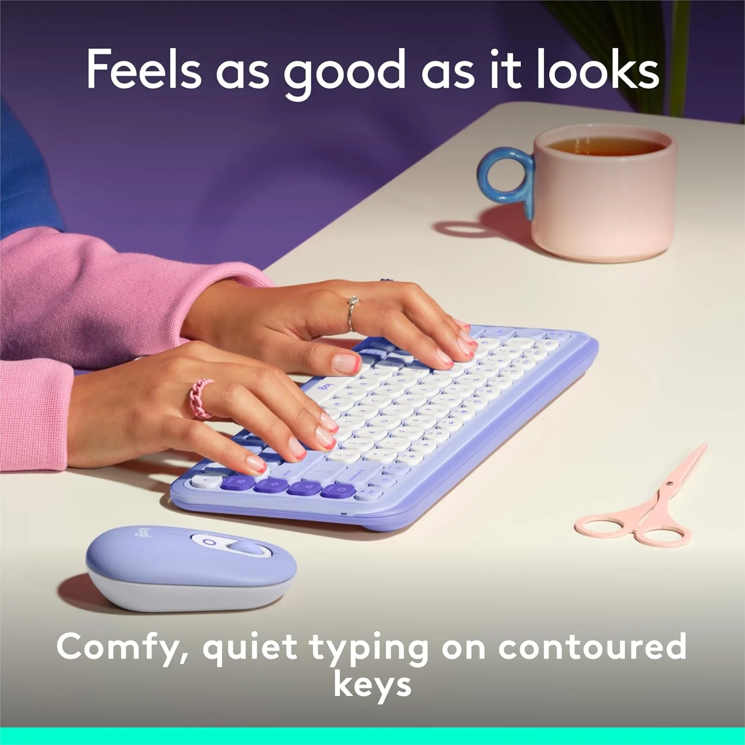کیبورد بلوتوث بیسیم لاجیتک POP ICON Keys، تایپ راحت، کلیدهای قابل برنامهریزی، جابجایی آسان بین 3 دستگاه، برای لپتاپ، تبلت، کامپیوتر - یاسی و سفید مایل به سفید کیبورد بلوتوث بیسیم لاجیتک POP ICON Keys، تایپ راحت، کلیدهای قابل برنامهریزی، جابجایی آسان بین 3 دستگاه، برای لپتاپ، تبلت، کامپیوتر - یاسی و سفید مایل به سفید