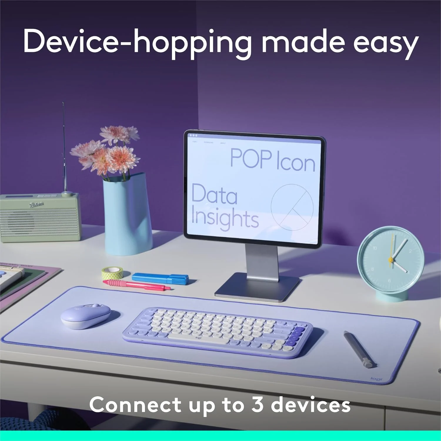 کیبورد بلوتوث بیسیم لاجیتک POP ICON Keys، تایپ راحت، کلیدهای قابل برنامهریزی، جابجایی آسان بین 3 دستگاه، برای لپتاپ، تبلت، کامپیوتر - یاسی و سفید مایل به سفید کیبورد بلوتوث بیسیم لاجیتک POP ICON Keys، تایپ راحت، کلیدهای قابل برنامهریزی، جابجایی آسان بین 3 دستگاه، برای لپتاپ، تبلت، کامپیوتر - یاسی و سفید مایل به سفید
