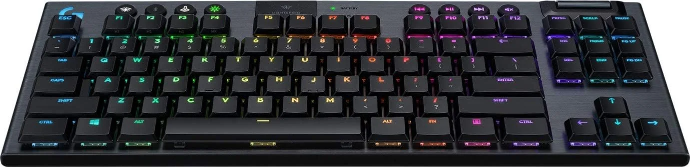کیبورد گیمینگ مکانیکی لاجیتک G915 TKL Tenkeyless Lightspeed RGB برای لپ تاپ و کامپیوتر، سوییچ Low Profile، LIGHTSYNC RGB، بی سیم، عملکرد بلوتوث، مشکی کیبورد گیمینگ مکانیکی لاجیتک G915 TKL Tenkeyless Lightspeed RGB برای لپ تاپ و کامپیوتر، سوییچ Low Profile، LIGHTSYNC RGB، بی سیم، عملکرد بلوتوث، مشکی
