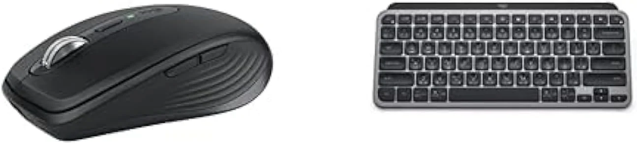 کیبورد لاجیتک MX Keys Mini + ماوس بی سیم MX Anywhere 3S، گرافیت - تایپ روان، کلیدهای دارای نور پس زمینه، پیمایش سریع، USB-C، بلوتوث، جمع و جور، سازگار با چند سیستم عامل، طرح بندی عربی