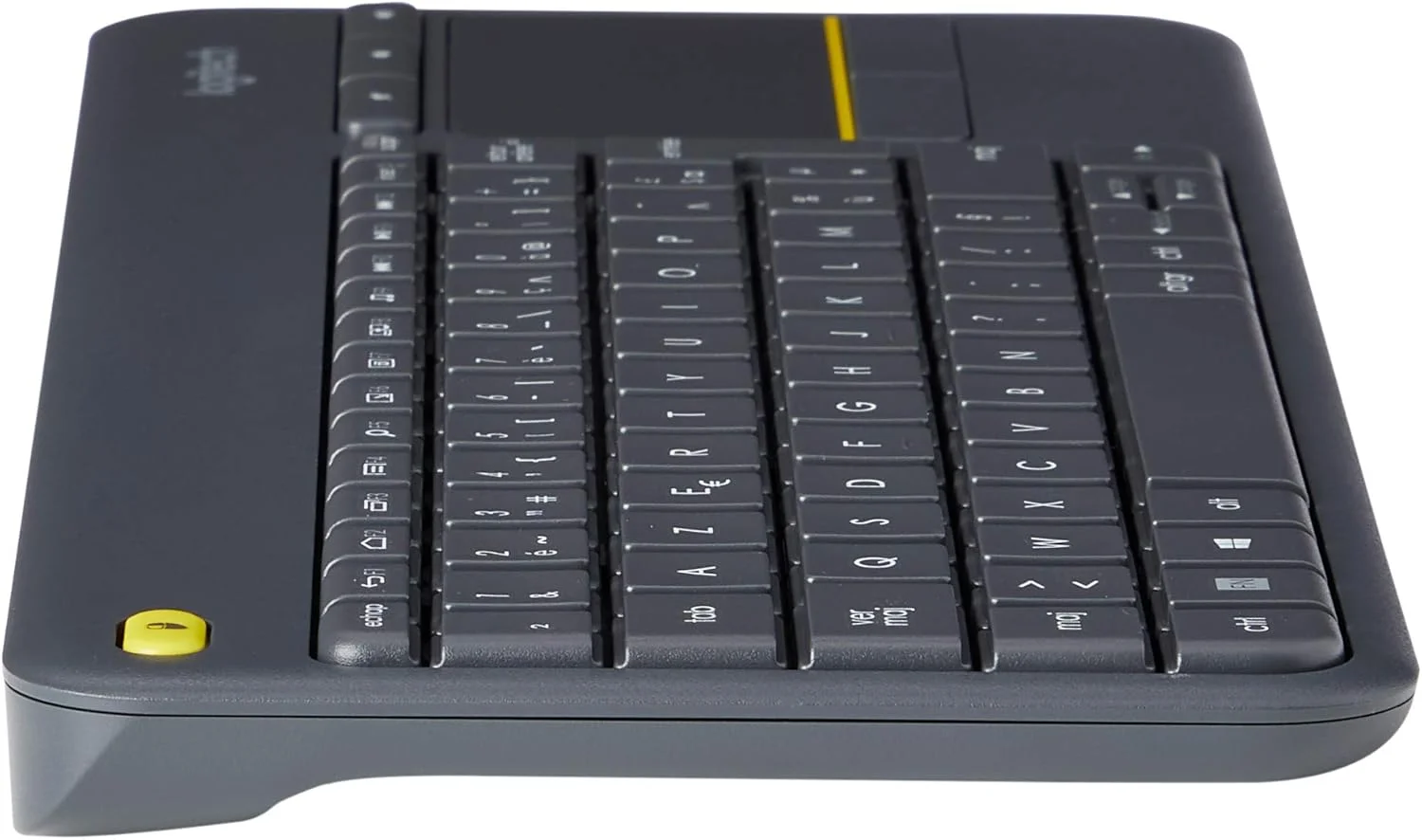 کیبورد لمسی بی سیم مخصوص تلویزیون لاجیتک مدل K400 Plus با کنترل آسان رسانه و تاچ پد داخلی، طرح فرانسوی AZERTY - مشکی