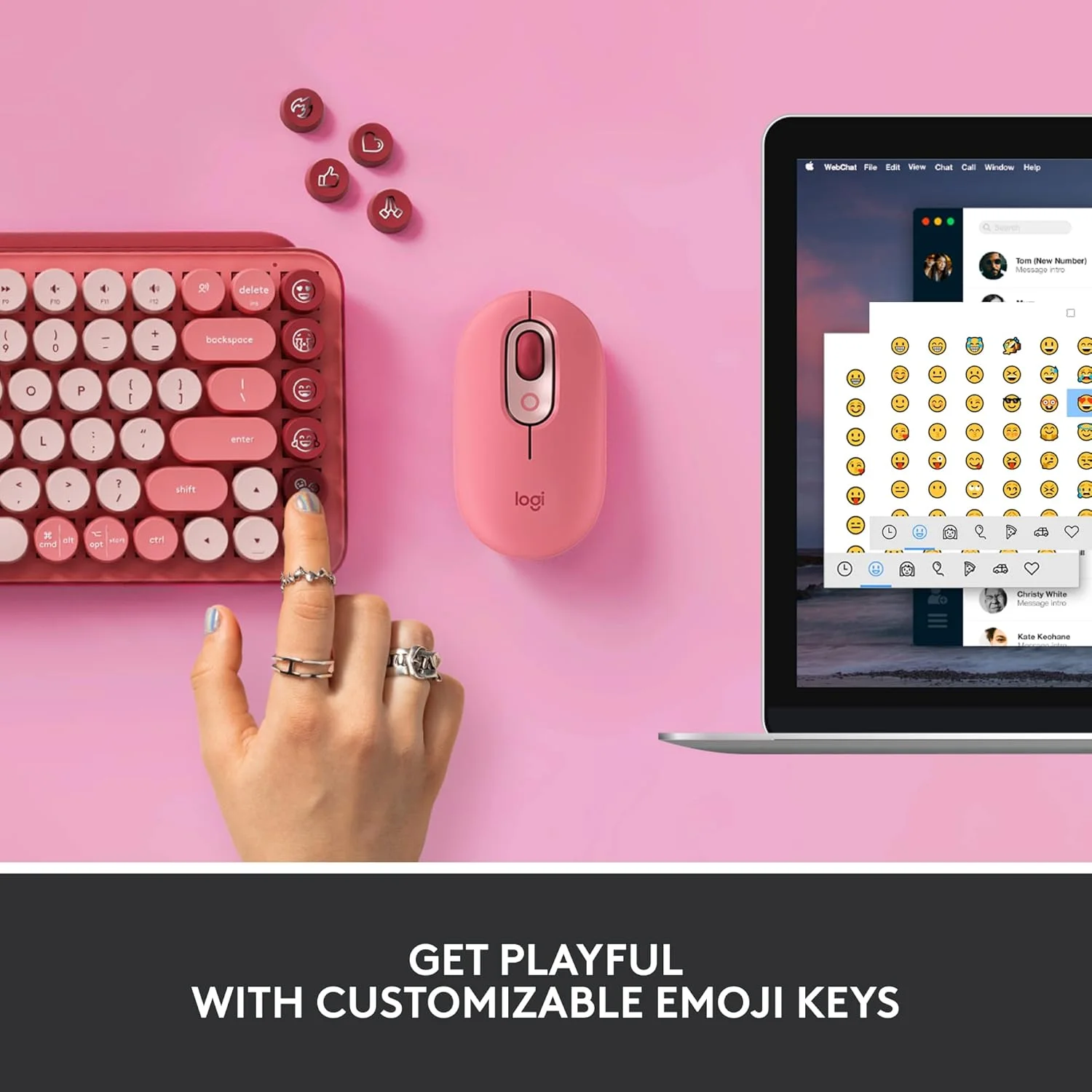 کیبورد مکانیکی بی سیم لاجیتک POP Keys با کلیدهای ایموجی قابل تنظیم، طراحی جمع و جور بادوام، اتصال بلوتوث یا USB، چند دستگاهی، سازگار با سیستم عامل - Heartbreaker Rose کیبورد مکانیکی بی سیم لاجیتک POP Keys با کلیدهای ایموجی قابل تنظیم، طراحی جمع و جور بادوام، اتصال بلوتوث یا USB، چند دستگاهی، سازگار با سیستم عامل - Heartbreaker Rose