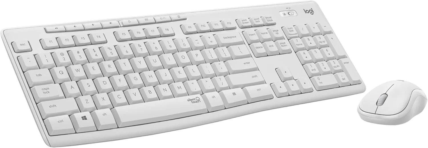 مجموعه ماوس و کیبورد بی‌سیم لاجیتک MK295 با فناوری SilentTouch، صفحه کلید کامل، ردیابی نوری پیشرفته، بی‌سیم بدون تاخیر، 90% صدای کمتر - سفید مایل به کرم