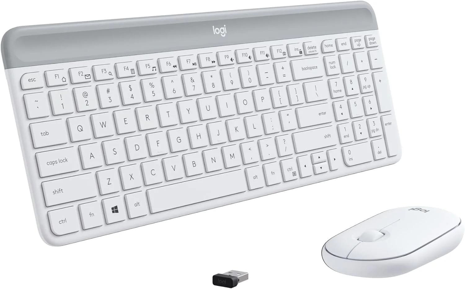 ست کیبورد و ماوس بی‌سیم باریک لاجیتک MK470 - طراحی فشرده و کم‌حجم، عملکرد فوق‌العاده بی‌صدا، گیرنده USB 2.4 گیگاهرتزی با اتصال Plug and Play، عمر باتری طولانی - سفید مایل به کرم