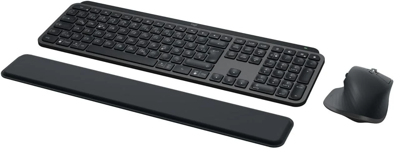 مجموعه عملکردی Logitech MX Keys S: MX Master 3S، MX Keys S و تکیه گاه مچ دست MX - گرافیت، طرح بندی آلمانی QWERTZ