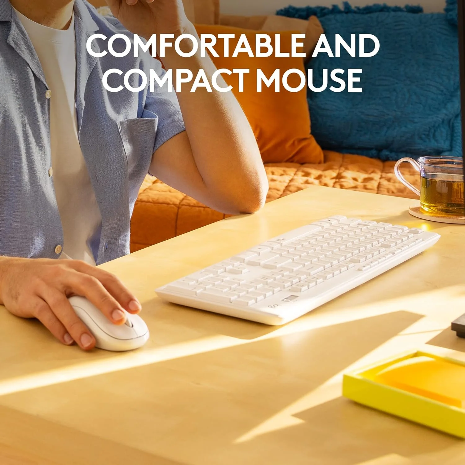 مجموعه ماوس و کیبورد بی‌سیم لاجیتک MK295 با فناوری SilentTouch، صفحه کلید کامل، ردیابی نوری پیشرفته، بی‌سیم بدون تاخیر، 90% صدای کمتر - سفید مایل به کرم