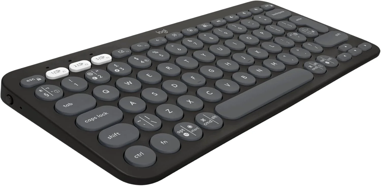 کیبورد بی‌سیم بلوتوثی چند دستگاهی لاجیتک Pebble Keys 2 K380s با کلیدهای میانبر قابل تنظیم، باریک و قابل حمل، Easy-Switch برای ویندوز، macOS، iPadOS، اندروید، Chrome OS - گرافیت