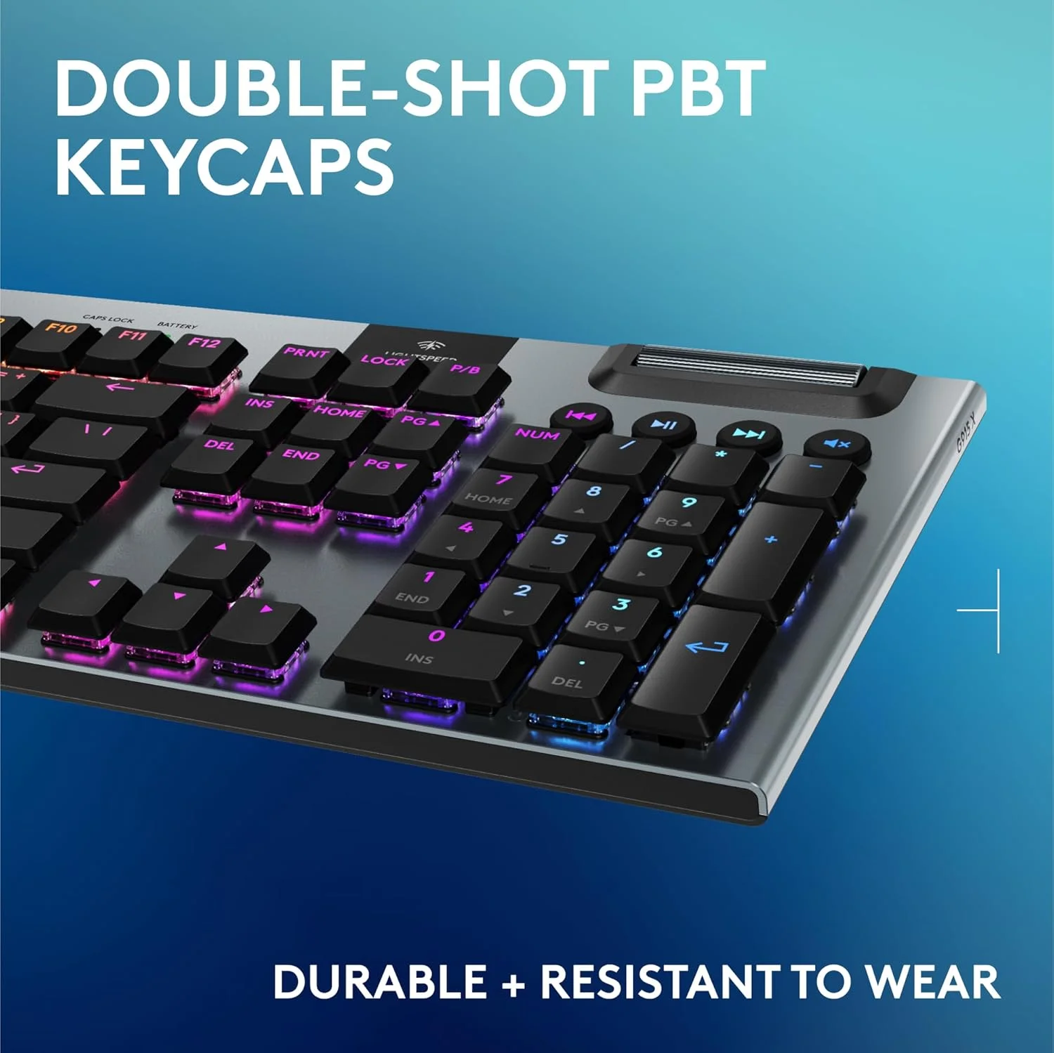 کیبورد گیمینگ مکانیکی بی سیم Logitech G915 X Lightspeed، کلیدهای PBT Double-Shot، کلیدهای کاملاً قابل برنامه ریزی، کیبوردهای گیمینگ RGB با نور پس زمینه Mac/PC، روکش آلومینیومی، سوئیچ های لمسی GL، مشکی