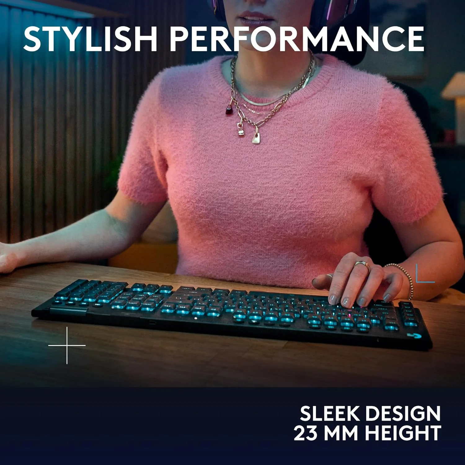 کیبورد گیمینگ مکانیکی بی سیم Logitech G915 X Lightspeed، کلیدهای PBT Double-Shot، کلیدهای کاملاً قابل برنامه ریزی، کیبوردهای گیمینگ RGB با نور پس زمینه Mac/PC، روکش آلومینیومی، سوئیچ های لمسی GL، مشکی