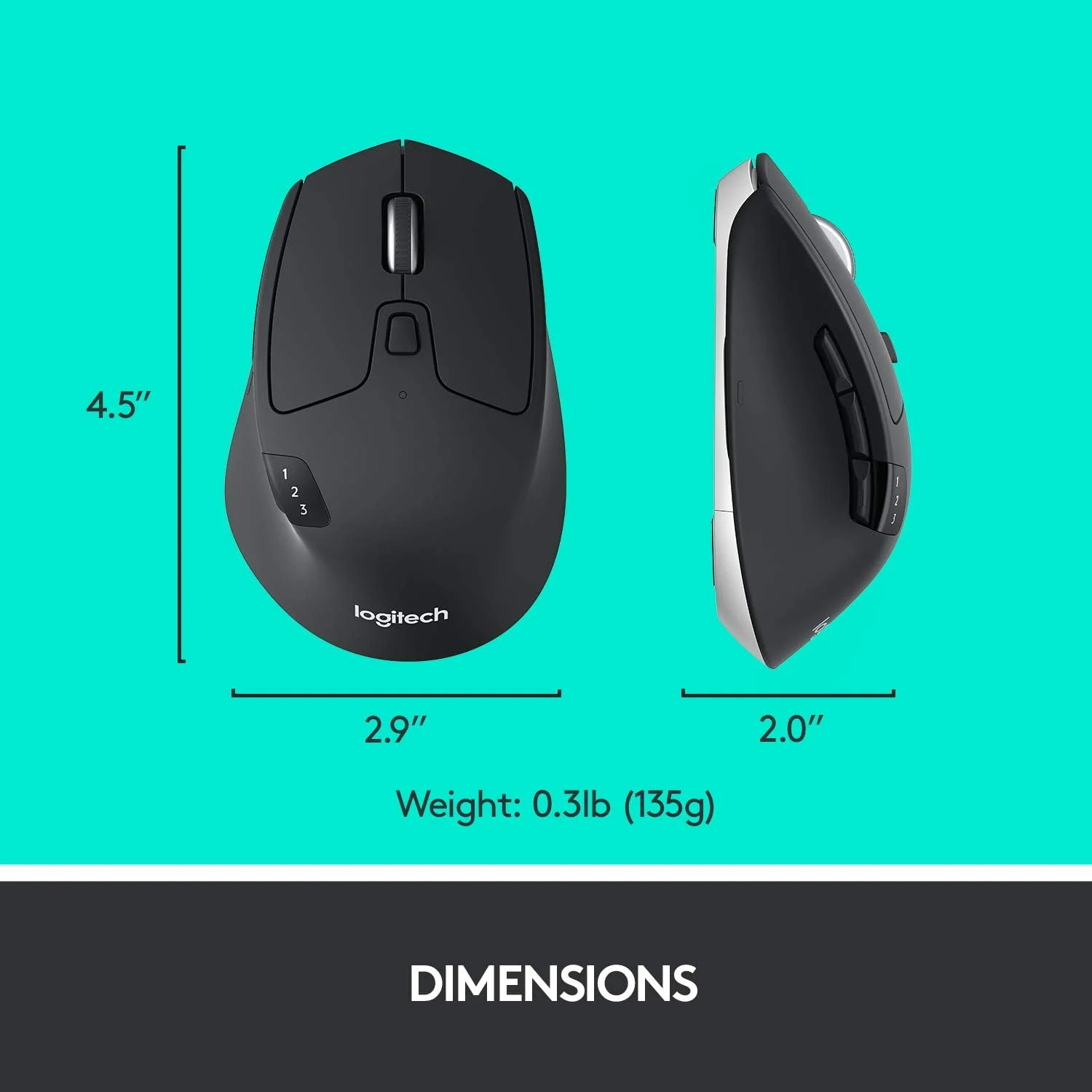 ماوس بی سیم چند دستگاهی Logitech M720 Triathlon، بلوتوث و 2.4 گیگاهرتز با گیرنده USB Unifying، 1000 DPI، 8 دکمه، عمر باتری 24 ماهه، مناسب برای لپ تاپ/PC/Mac/iPad OS - مشکی گرافیتی