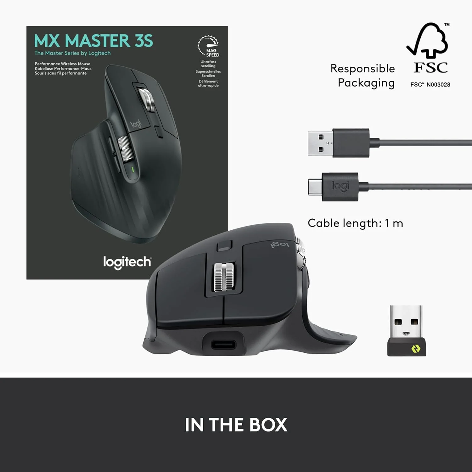 موس بی سیم لاجیتک MX Master 3S - موس عملکردی با اسکرول فوق العاده سریع، ارگونومیک، 8K DPI، ردیابی روی شیشه، کلیک های بی صدا، USB-C، بلوتوث، ویندوز، لینوکس، کروم - گرافیت