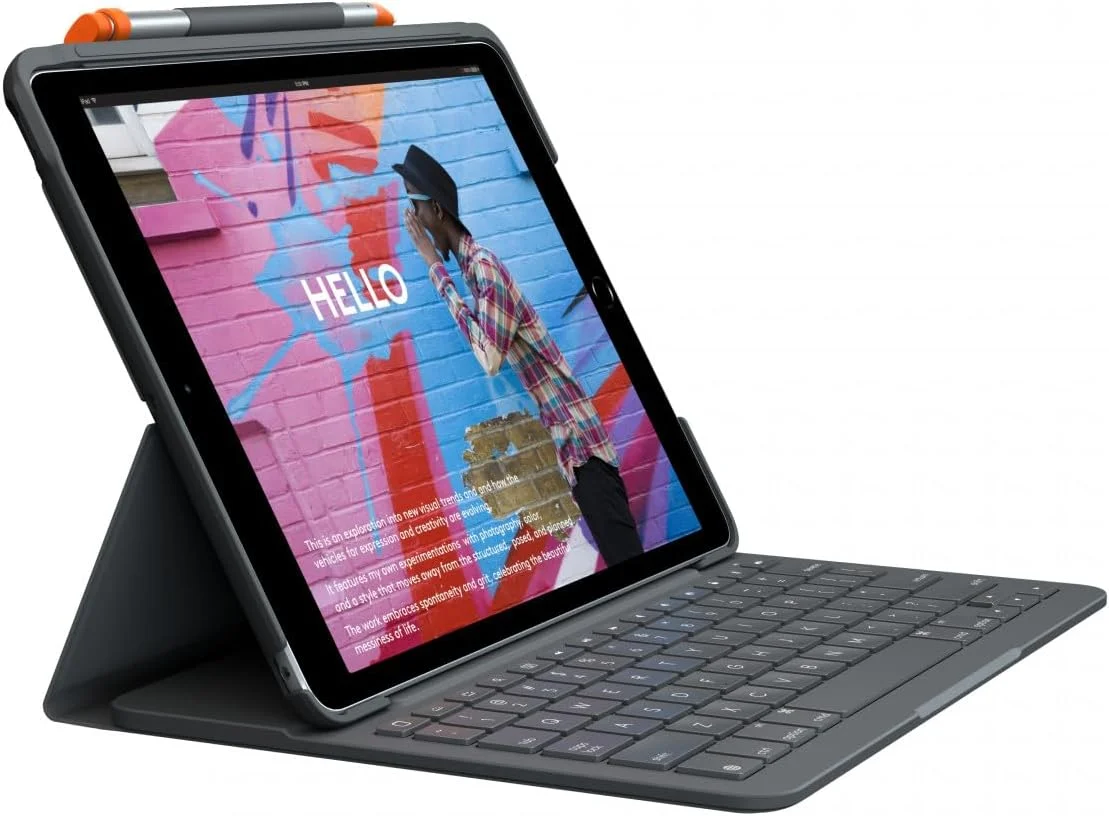 کیبورد و کاور آیپد 10.2 اینچی Logitech SLIM FOLIO، طرح AZERTY فرانسوی - مشکی گرافیتی