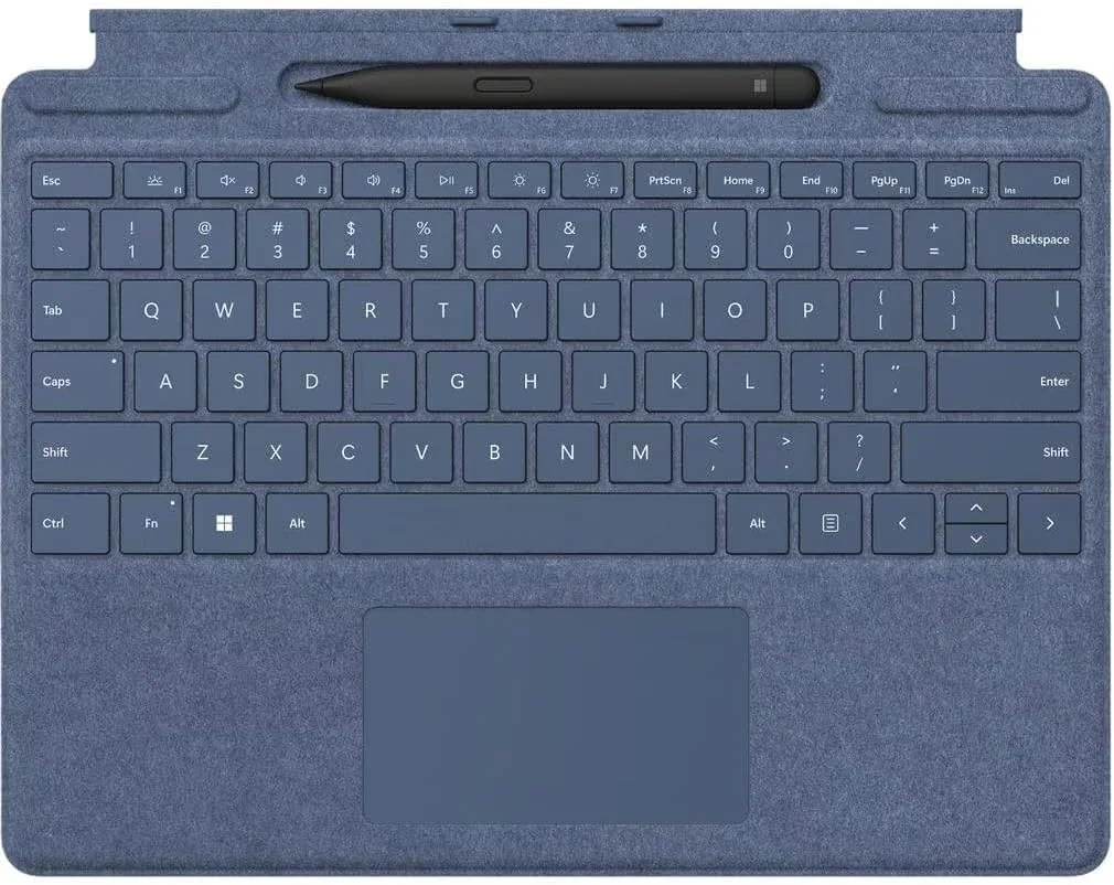 کیبورد مایکروسافت Surface Pro Signature به همراه قلم Slim Pen برای Surface Pro 8، 9، X (نوردیک QWERTY) آبی یاقوتی