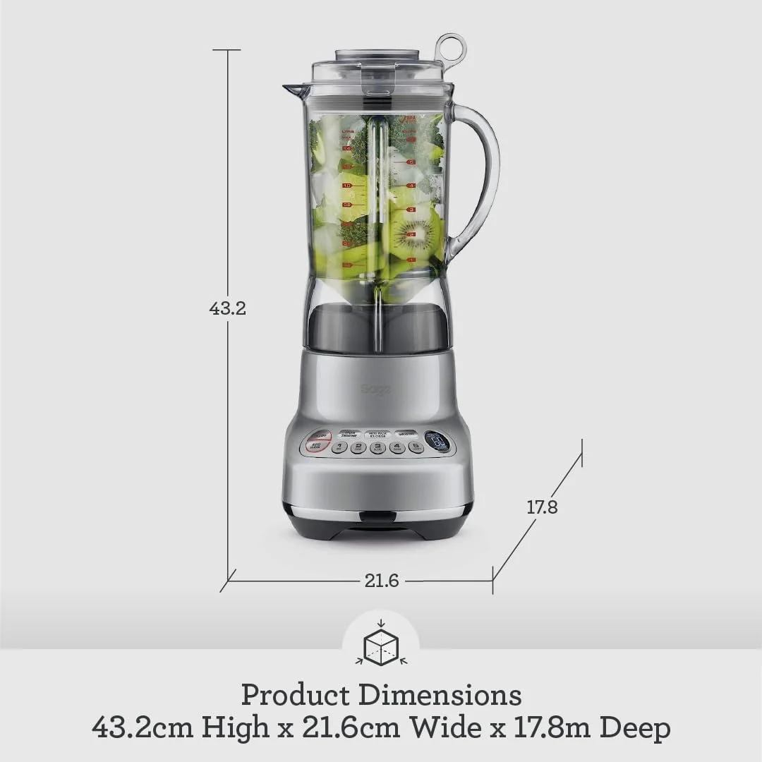 مخلوط کن Sage مدل The Fresh & Furious - پارچ 1.5 لیتری تریتان بدون BPA، تنظیمات از پیش تعیین شده برای اسموتی و خرد کردن یخ، 5 سرعت، نمایشگر LCD، تمیز کردن خودکار - استیل ضد زنگ - نسخه امارات متحده عربی، 2 سال گارانتی سازنده مخلوط کن Sage مدل The Fresh & Furious - پارچ 1.5 لیتری تریتان بدون BPA، تنظیمات از پیش تعیین شده برای اسموتی و خرد کردن یخ، 5 سرعت، نمایشگر LCD، تمیز کردن خودکار - استیل ضد زنگ - نسخه امارات متحده عربی، 2 سال گارانتی سازنده