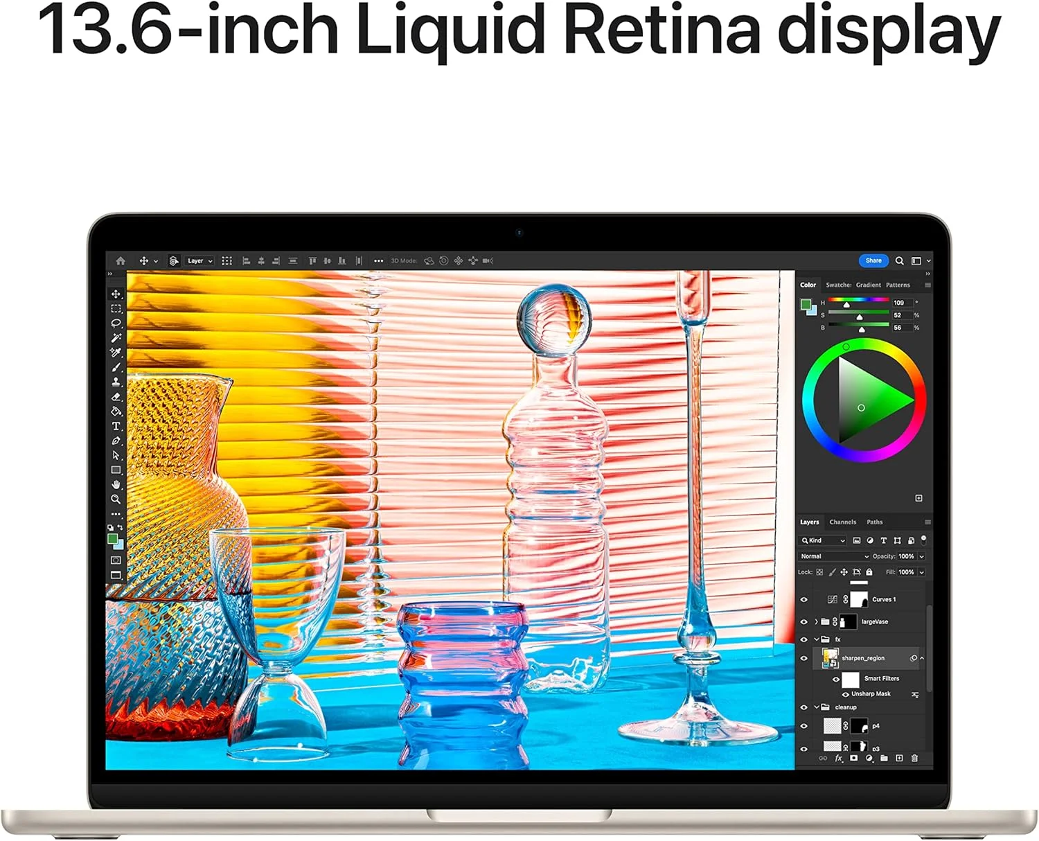 لپ تاپ Apple MacBook Air 2022 با تراشه M2: صفحه نمایش Liquid Retina 13.6 اینچی، 16 گیگابایت رم، 256 گیگابایت حافظه SSD، صفحه کلید با نور پس زمینه، دوربین FaceTime HD 1080p. سازگار با iPhone و iPad; Starlight