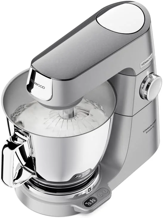 ماشین آشپزخانه بدنه فلزی کنوود مدل TITANIUM CHEF BAKER XL با ترازو داخلی، DuoBowl، 4 ابزار، مخلوط کن شیشه ای، چرخ گوشت، غذاساز، آب مرکبات گیری، آسیاب چند منظوره KVL85.704SI نقره ای