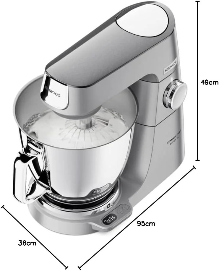 ماشین آشپزخانه بدنه فلزی کنوود مدل TITANIUM CHEF BAKER XL با ترازو داخلی، DuoBowl، 4 ابزار، مخلوط کن شیشه ای، چرخ گوشت، غذاساز، آب مرکبات گیری، آسیاب چند منظوره KVL85.704SI نقره ای