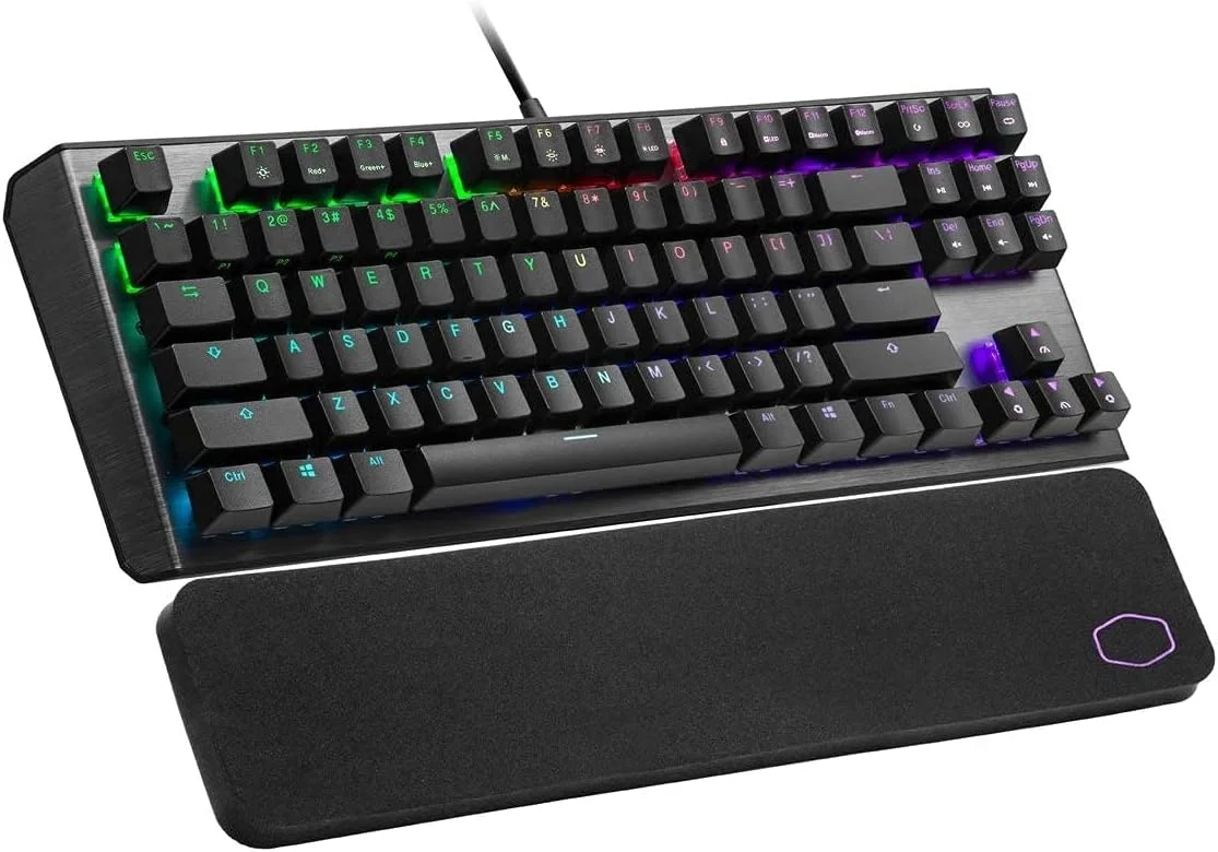 کیبورد مکانیکی گیمینگ بدون کلید Cooler Master CK530 V2 با سوئیچ آبی، نور پس زمینه RGB، کنترل‌های On-the-Fly و صفحه بالایی آلومینیومی (عربی)
