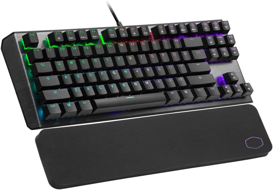 کیبورد مکانیکی گیمینگ Cooler Master Ck530 V2 Tenkeyless با سوییچ قهوه ای، نور پس زمینه RGB، کنترل های On-The-Fly و صفحه بالایی آلومینیومی