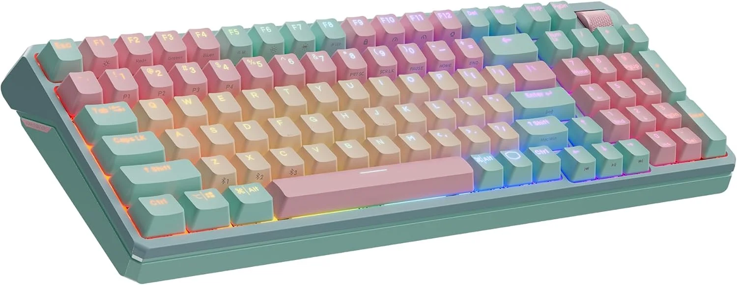 کیبورد گیمینگ مکانیکی وایرلس RGB کولر مستر MK770 Macaron با سوییچ‌های Kailh Box V2 White، ساختار Joint، قابلیت تعویض آسان، بلوتوث|2.4GHz و دکمه چرخشی 3 حالته