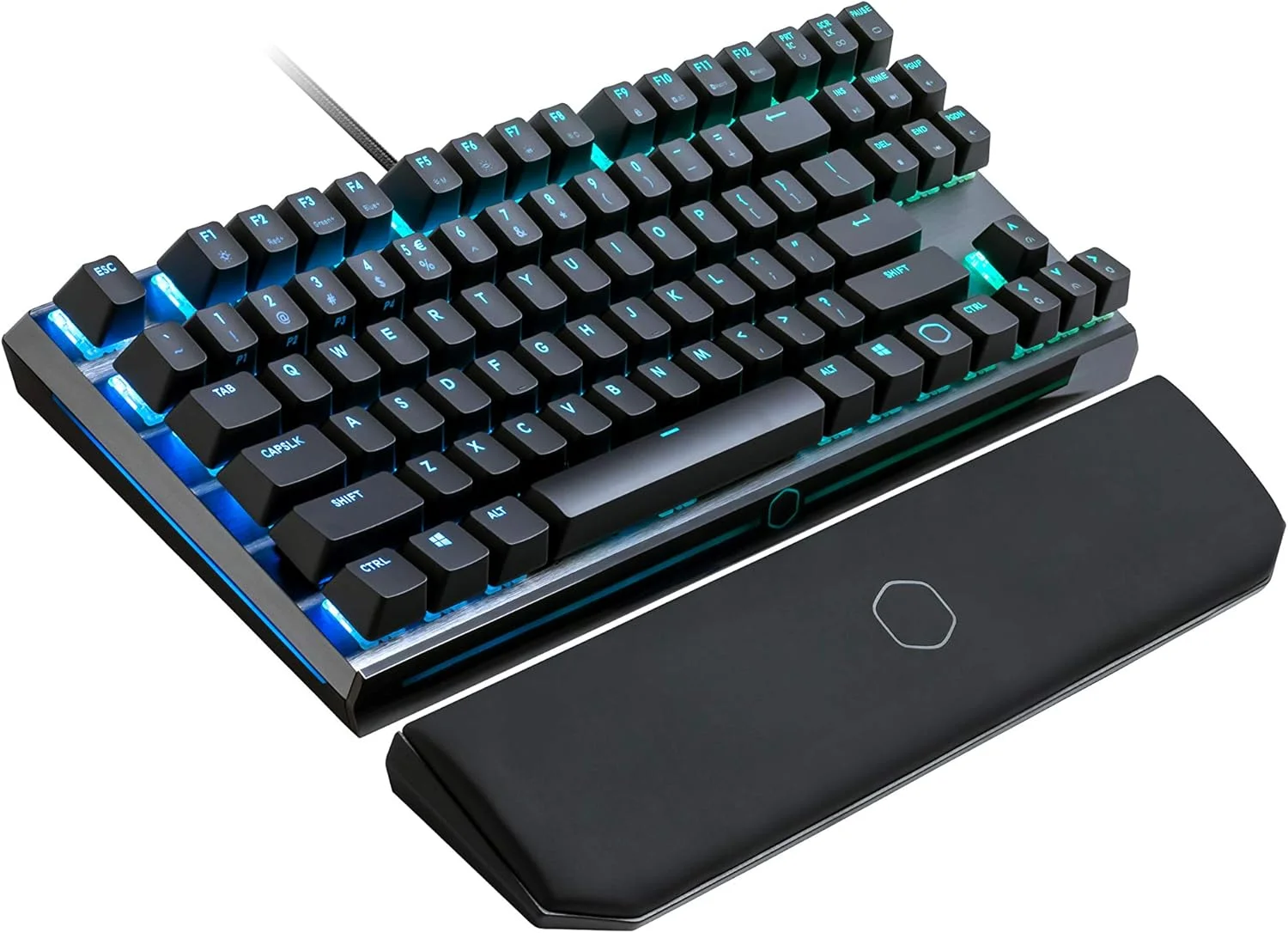 کیبورد گیمینگ مکانیکی RGB فشرده Cooler Master MasterKeys MK730 بدون صفحه کلید عددی - بدنه آلومینیومی برس خورده - استراحتگاه مچی مغناطیسی قابل جابجایی - طرح بندی ES - Cherry MX Red