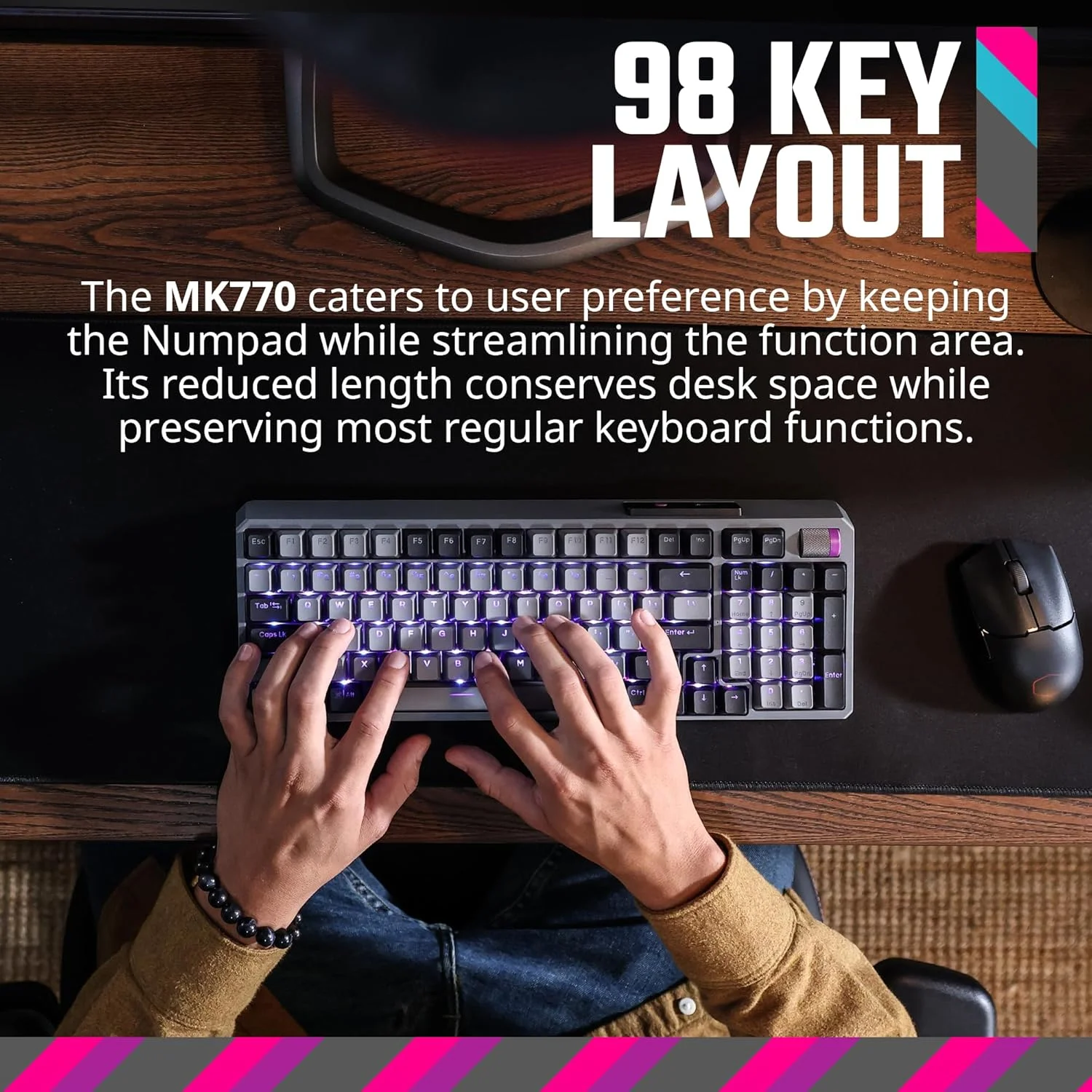 کیبورد گیمینگ مکانیکی وایرلس RGB کولر مستر MK770 با سوییچ کایله باکس V2 سافت کلیک، ساختار مفصلی، قابلیت تعویض سریع، بلوتوث 2.4 گیگاهرتز و دکمه لمسی کیبورد گیمینگ مکانیکی وایرلس RGB کولر مستر MK770 با سوییچ کایله باکس V2 سافت کلیک، ساختار مفصلی، قابلیت تعویض سریع، بلوتوث 2.4 گیگاهرتز و دکمه لمسی