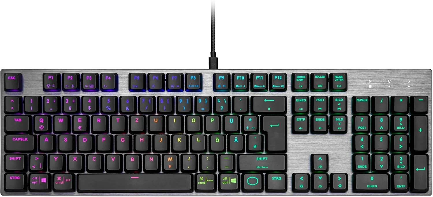 کیبورد گیمینگ مکانیکی Cooler Master SK652 - نور پس زمینه RGB، کنترل فوری، آلومینیوم برس خورده - طرح بندی آلمانی QWERTZ / کلیدهای قرمز کیبورد گیمینگ مکانیکی Cooler Master SK652 - نور پس زمینه RGB، کنترل فوری، آلومینیوم برس خورده - طرح بندی آلمانی QWERTZ / کلیدهای قرمز