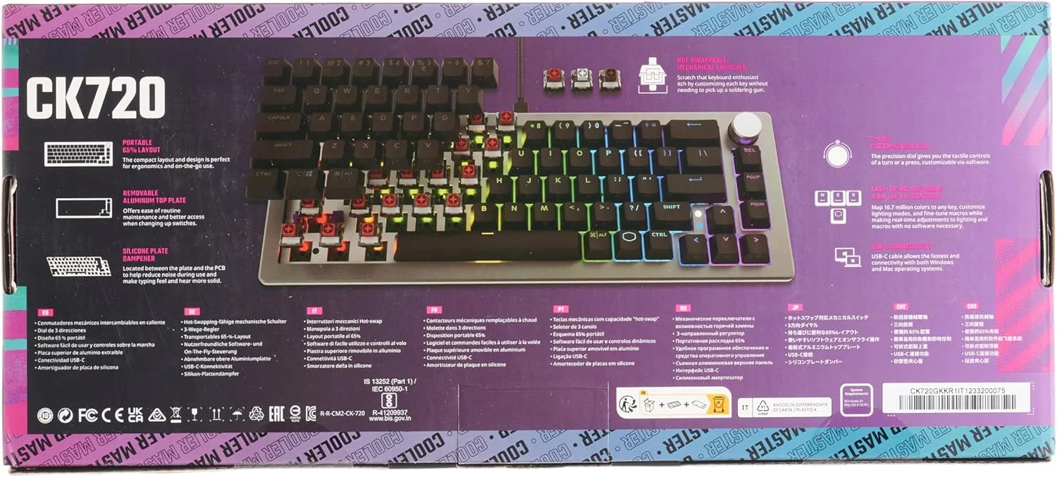 کیبورد گیمینگ مکانیکی Cooler Master CK720، سوییچ های قرمز Kailh، QWERTY - IT کیبورد گیمینگ مکانیکی Cooler Master CK720، سوییچ های قرمز Kailh، QWERTY - IT