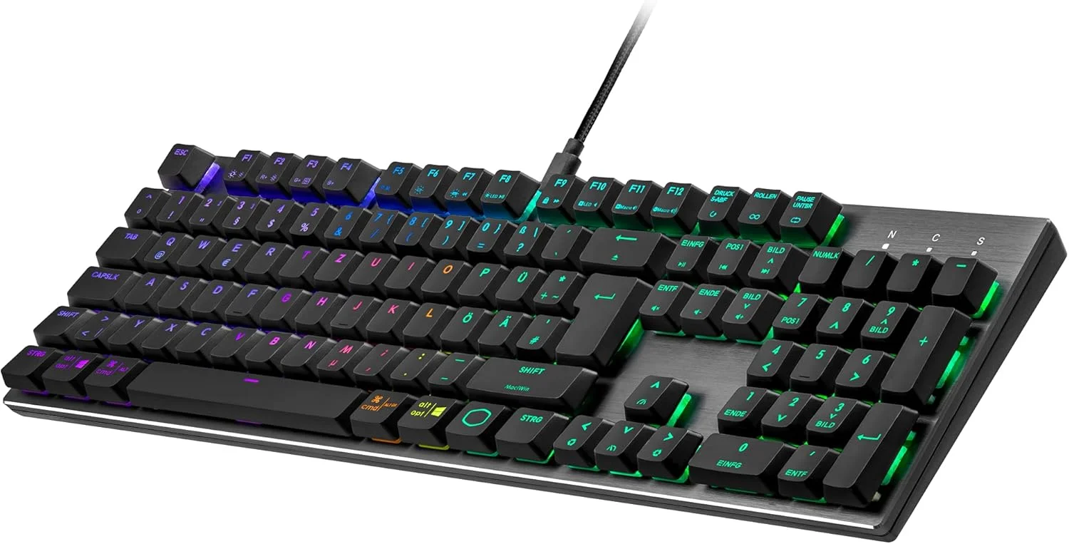 کیبورد گیمینگ مکانیکی Cooler Master SK652 - نور پس زمینه RGB، کنترل فوری، آلومینیوم برس خورده - طرح بندی آلمانی QWERTZ / کلیدهای قرمز کیبورد گیمینگ مکانیکی Cooler Master SK652 - نور پس زمینه RGB، کنترل فوری، آلومینیوم برس خورده - طرح بندی آلمانی QWERTZ / کلیدهای قرمز