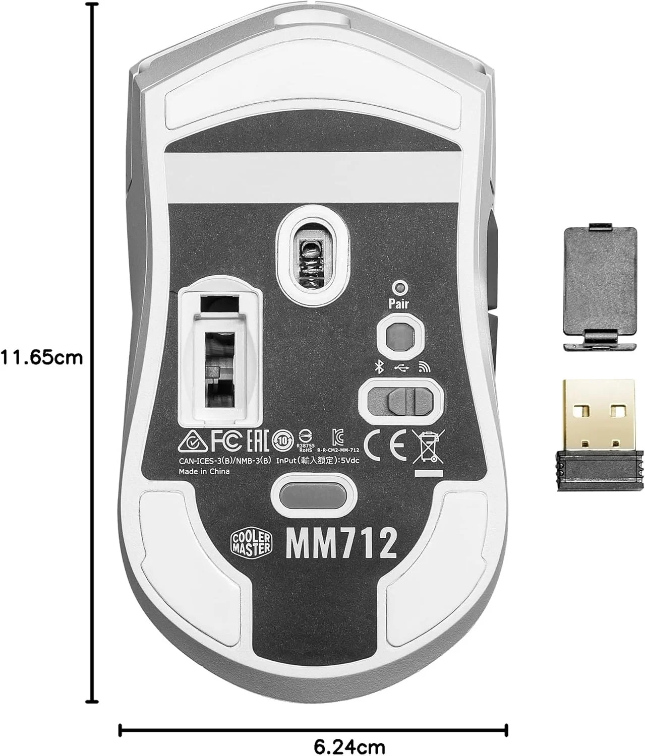 ماوس گیمینگ بیسیم Cooler Master MM712 سفید با DPI قابل تنظیم 19000، 2.4 گیگاهرتز و بلوتوث، کابل Ultraweave، پایه های PTFE، نورپردازی RGB و نرم افزار MasterPlus+ ماوس گیمینگ بیسیم Cooler Master MM712 سفید با DPI قابل تنظیم 19000، 2.4 گیگاهرتز و بلوتوث، کابل Ultraweave، پایه های PTFE، نورپردازی RGB و نرم افزار MasterPlus+