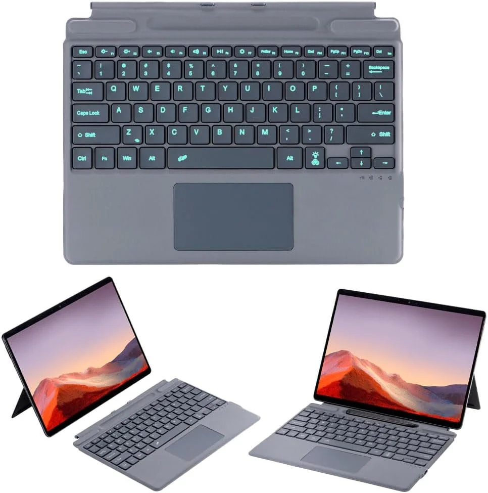 کیبورد بلوتوثی برای Microsoft Surface Pro 11/10 2024/Pro 9/Pro 8/Pro X 13 اینچی، کیبورد نازک بی‌سیم با تاچ پد، 7 رنگ نور پس‌زمینه جداشدنی با نگهدارنده قلم