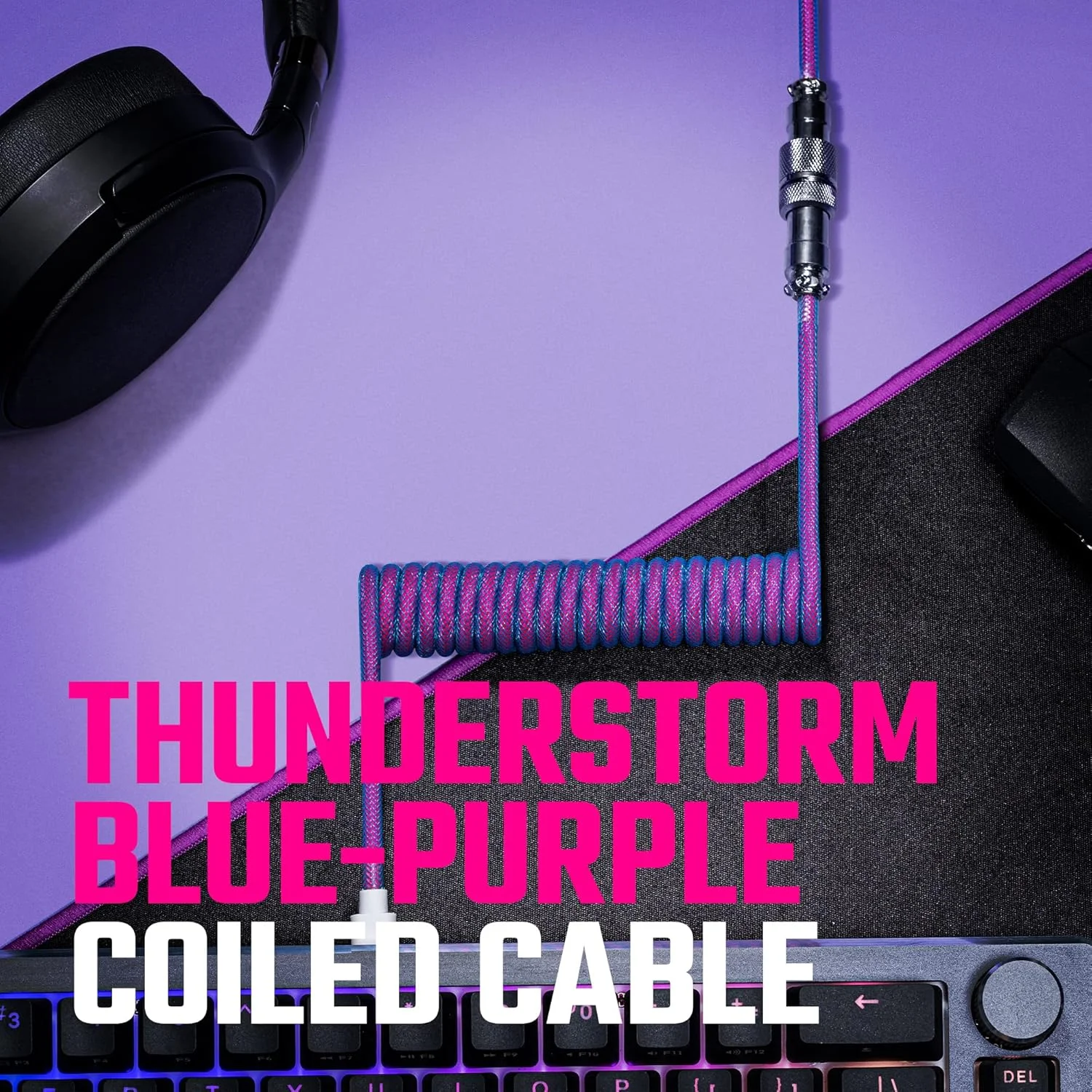 کابل فنری Cooler Master مدل Thunderstorm آبی-بنفش با کانکتور فلزی Aviator جداشدنی، کابل نایلونی بافته شده تقویت شده انعطاف پذیر، USB-A به USB Type-C برای کیبورد کابل فنری Cooler Master مدل Thunderstorm آبی-بنفش با کانکتور فلزی Aviator جداشدنی، کابل نایلونی بافته شده تقویت شده انعطاف پذیر، USB-A به USB Type-C برای کیبورد