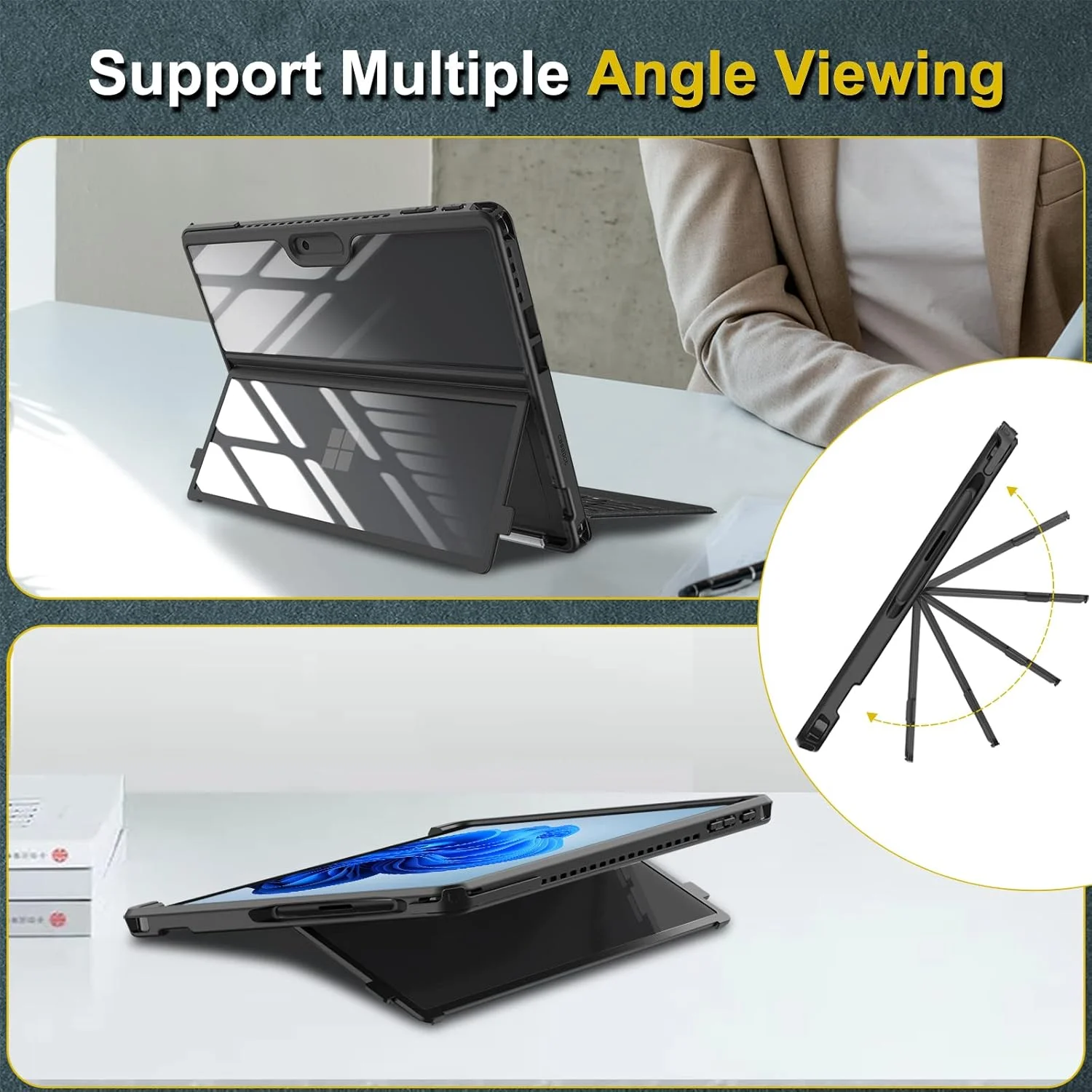 کیف سخت Fintie برای مایکروسافت سرفیس پرو 9 / پرو 9 5G (نسخه 2022) سایز 13 اینچ - روکش محافظ مقاوم در برابر ضربه سازگار با کیبورد Type Cover + پایه اصلی (مشکی) کیف سخت Fintie برای مایکروسافت سرفیس پرو 9 / پرو 9 5G (نسخه 2022) سایز 13 اینچ - روکش محافظ مقاوم در برابر ضربه سازگار با کیبورد Type Cover + پایه اصلی (مشکی)