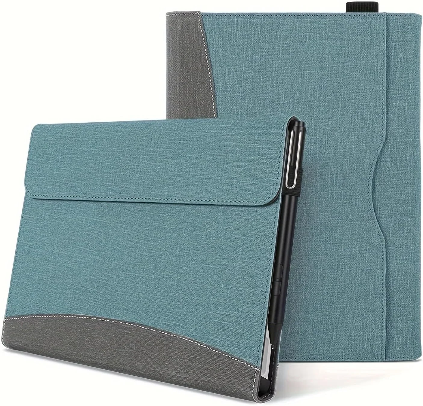کیف محافظ چرمی Heycase Fashion Splicing PU برای Surface Pro 11/10/9 13 اینچی، با جای قلم، محافظت جامع TPU نرم، آبی+خاکستری