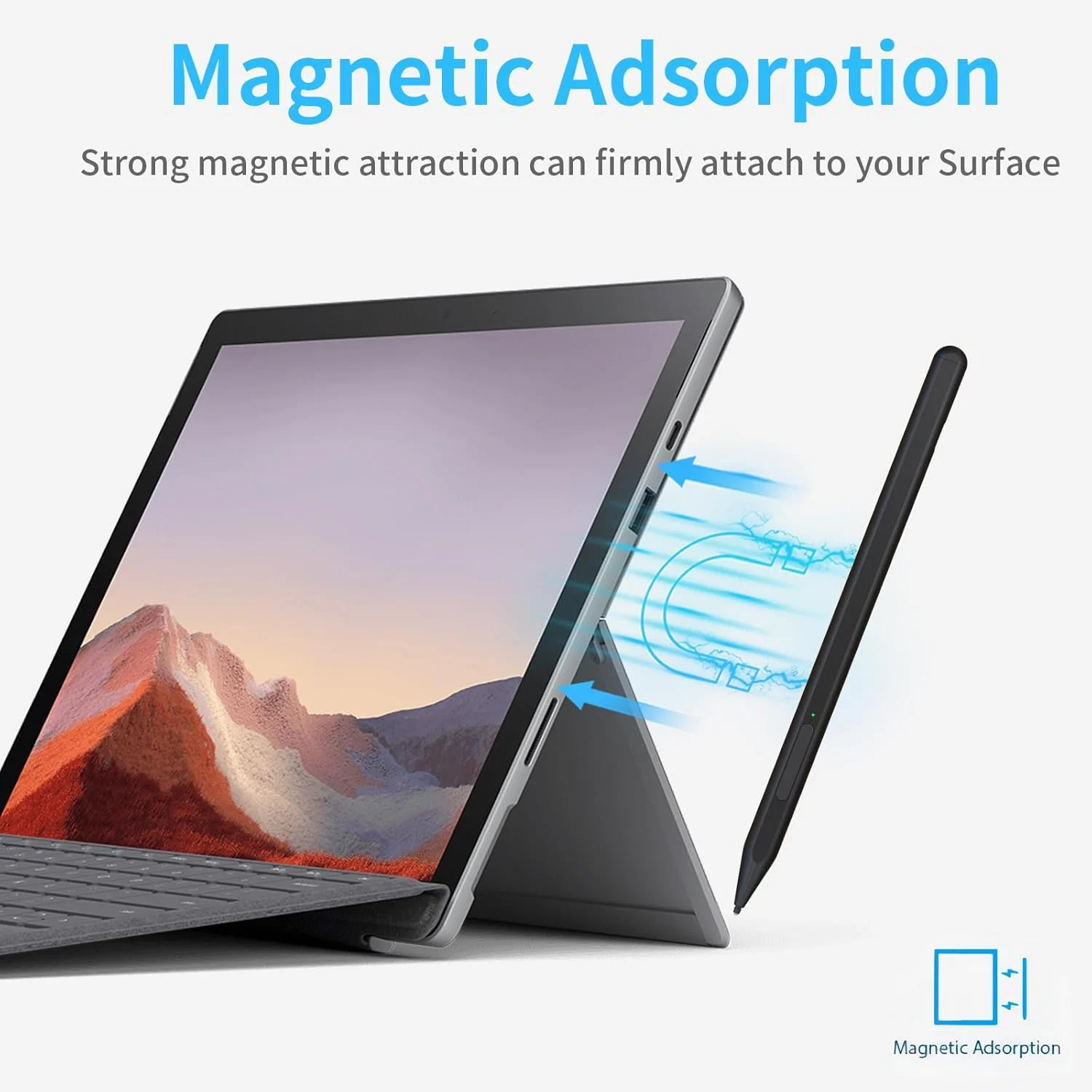 قلم برای مایکروسافت Surface Pro 11/10/9/8/X/7+/6/5/4/3/Surface 3، Surface Go 4/3/2/1، Surface Laptop/Studio/Book 4/3/2/1 با 4096 سطح حساسیت به فشار و پاک کن، رد کف دست، عملکرد شیب
