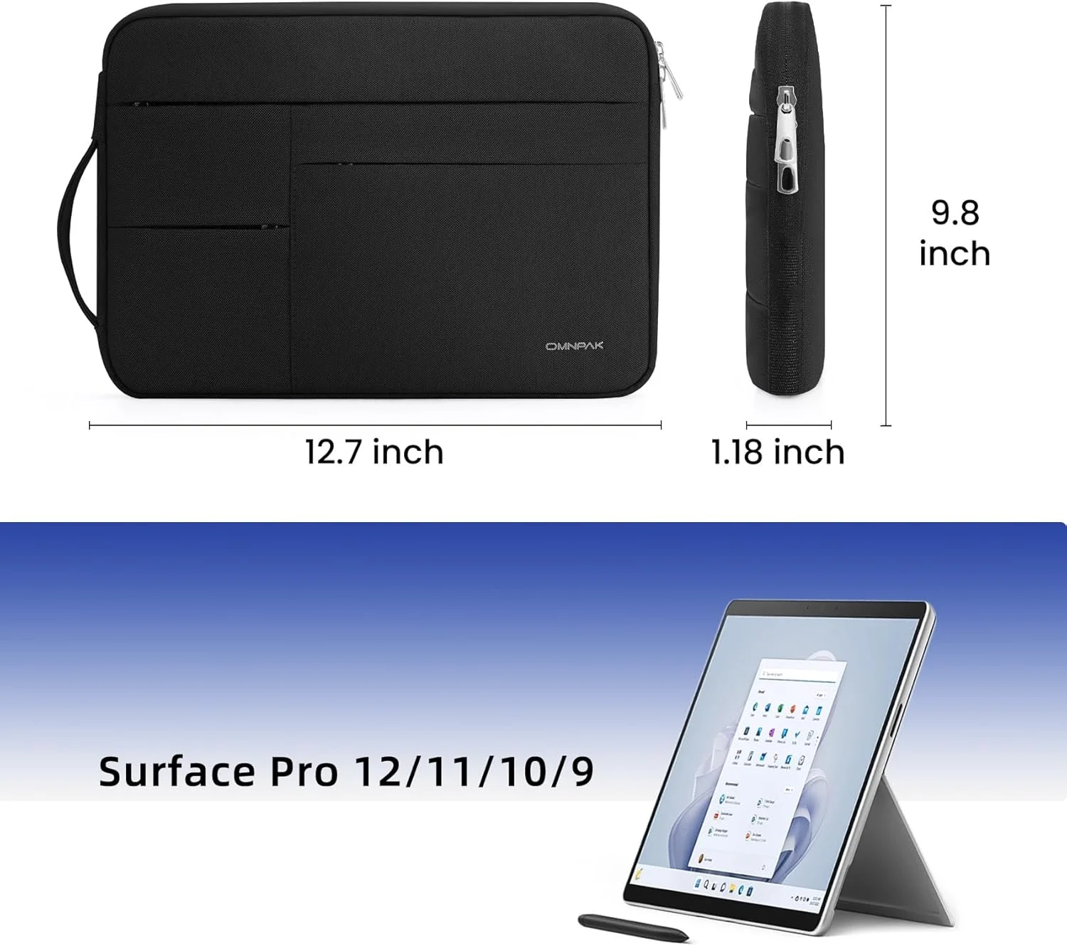 کیف Omnpak Surface Pro 11، کاور لپ تاپ 13 اینچی برای Surface Pro 12/11/10/9/8/X/7/6/5/4/3 با جیب های متعدد و بند دسته جانبی، کیف حمل لپ تاپ ضد آب کیف Omnpak Surface Pro 11، کاور لپ تاپ 13 اینچی برای Surface Pro 12/11/10/9/8/X/7/6/5/4/3 با جیب های متعدد و بند دسته جانبی، کیف حمل لپ تاپ ضد آب