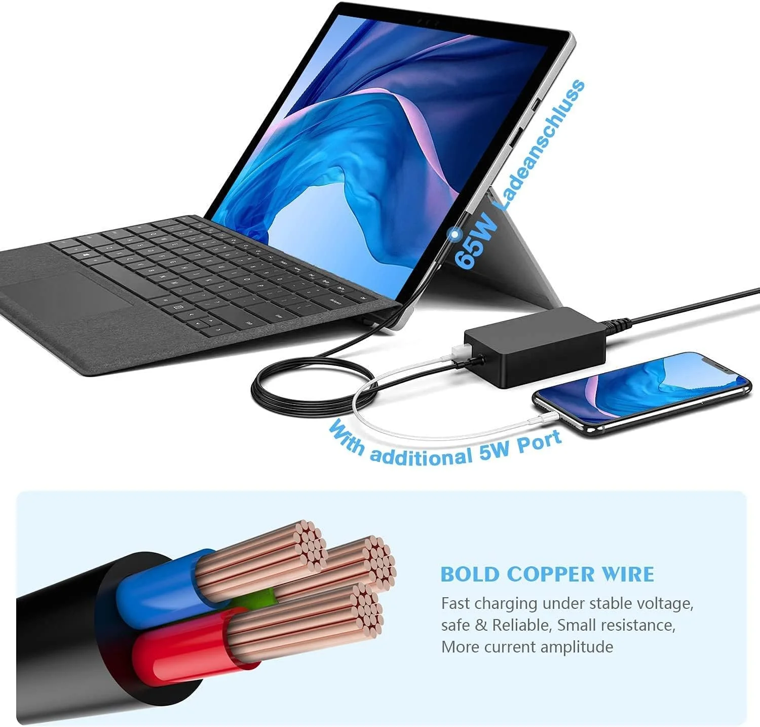 آداپتور شارژر 65 واتی VINSOC 15V/4A سازگار با لپ تاپ/تبلت مایکروسافت Surface Pro 3/4/5/6/7/8/X Surface Go و Surface Book با پورت شارژ USB آداپتور شارژر 65 واتی VINSOC 15V/4A سازگار با لپ تاپ/تبلت مایکروسافت Surface Pro 3/4/5/6/7/8/X Surface Go و Surface Book با پورت شارژ USB
