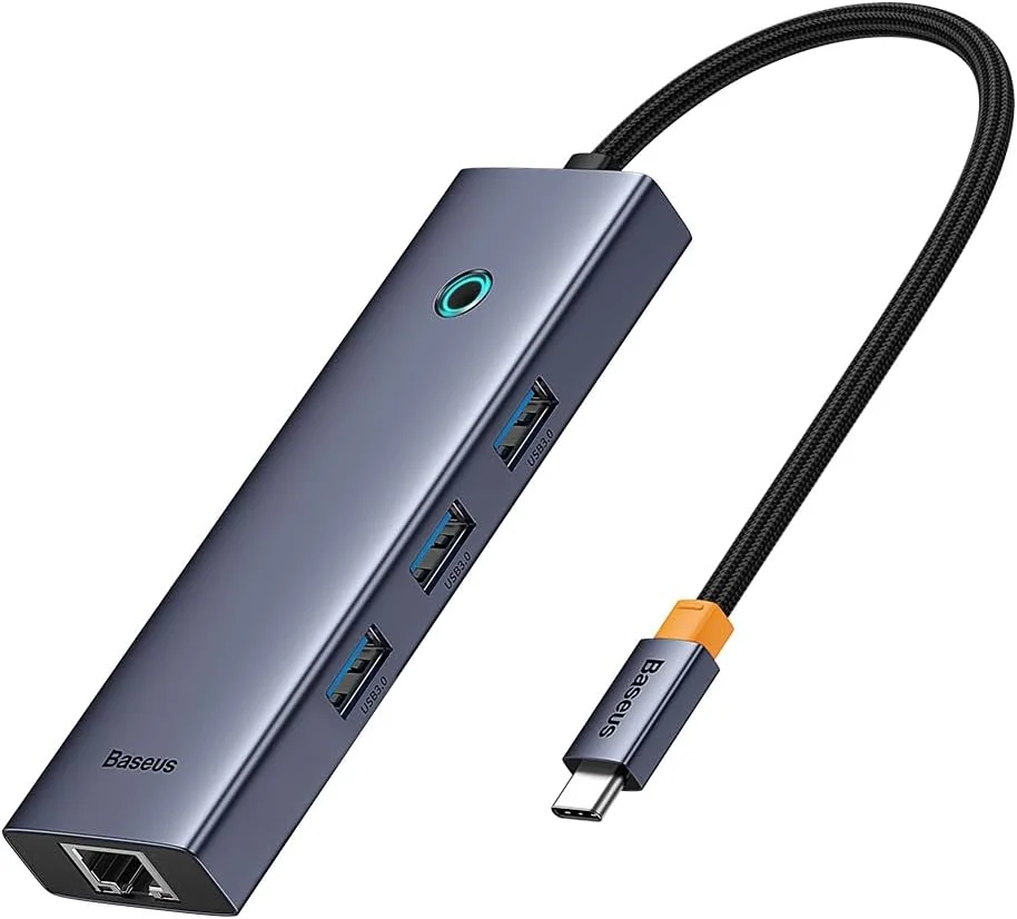 هاب 4 پورت OS-Baseus UltraJoy Series خاکستری فضایی (Type-C به USB3.0 * 3 + RJ45 * 1)