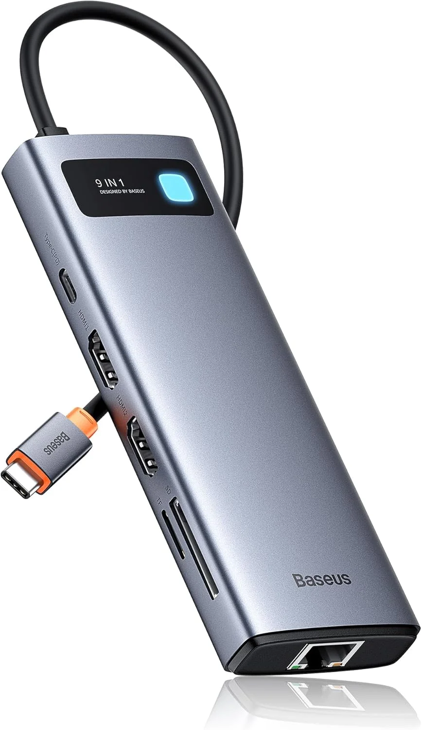 داک استیشن 9 در 1 بیسوس USB C با خروجی 4K @ 120Hz، هاب USB C با 2 خروجی HDMI برای دو مانیتور، اترنت 1000 مگابیت بر ثانیه، PD 100W، کارت خوان TF/SD، USB 3.0، آداپتور چند پورت برای MacBook/Dell/HP/Surface/Lenovo و سایر کامپیوترها