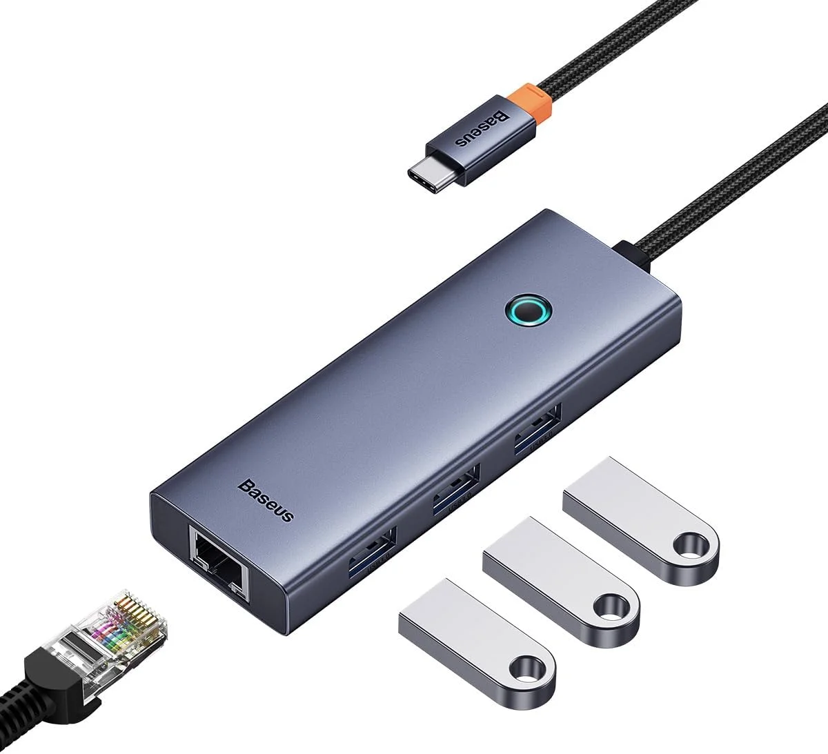 هاب 4 پورت OS-Baseus UltraJoy Series خاکستری فضایی (Type-C به USB3.0 * 3 + RJ45 * 1)