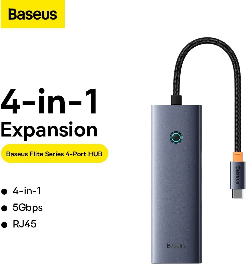 هاب 4 پورت OS-Baseus UltraJoy Series خاکستری فضایی (Type-C به USB3.0 * 3 + RJ45 * 1)