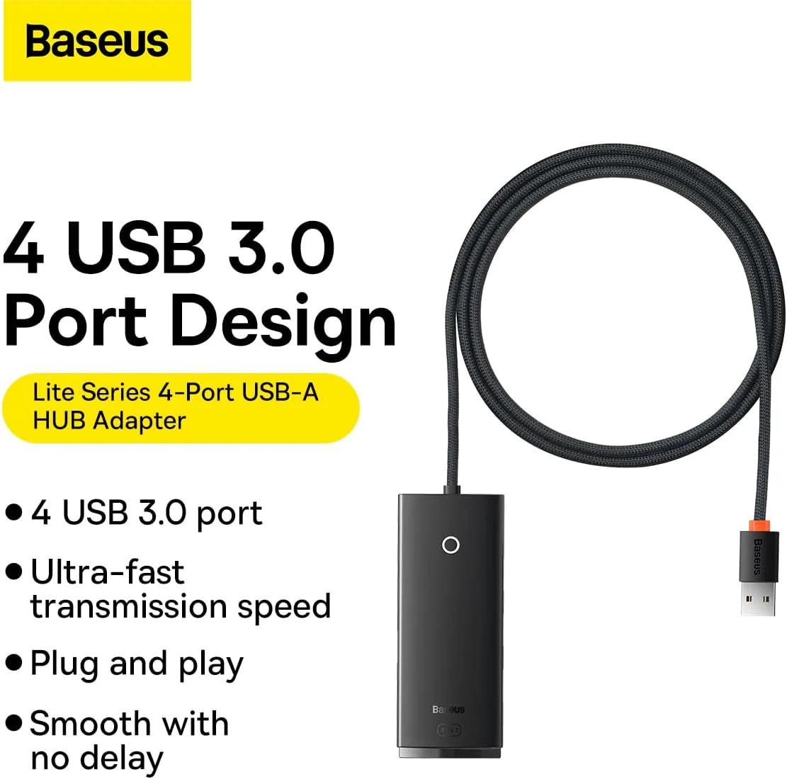 هاب USB بیسوس USB 3.0، اسپلیتر USB 4 پورت آداپتور هاب برق توسعه USB هاب داده پرسرعت 5 گیگابیت بر ثانیه با شارژ USB C سازگار برای MacBook، iMac، Surface Pro، XPS، PC، فلش درایو USB (مشکی)