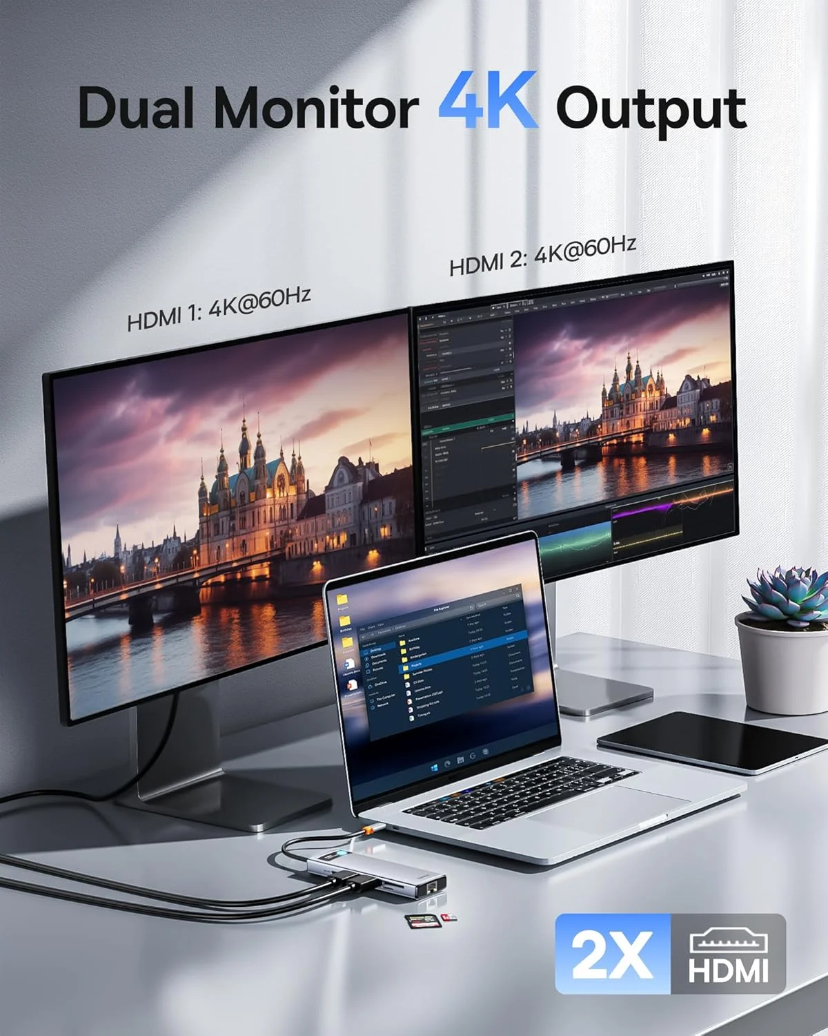 داک استیشن 9 در 1 بیسوس USB C با خروجی 4K @ 120Hz، هاب USB C با 2 خروجی HDMI برای دو مانیتور، اترنت 1000 مگابیت بر ثانیه، PD 100W، کارت خوان TF/SD، USB 3.0، آداپتور چند پورت برای MacBook/Dell/HP/Surface/Lenovo و سایر کامپیوترها