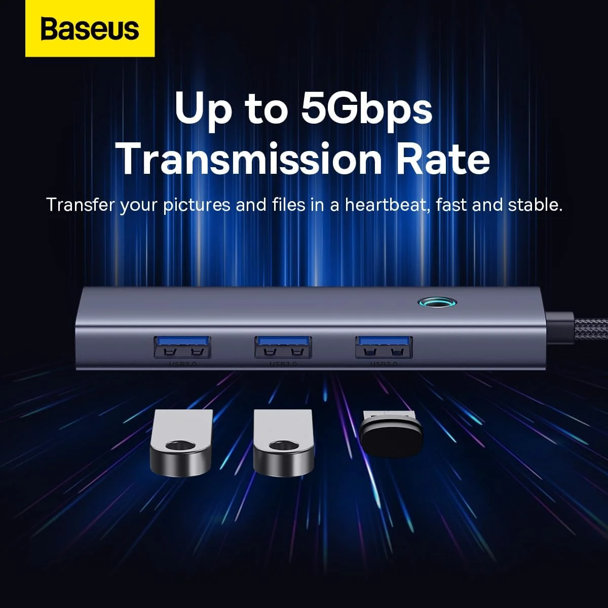 هاب 4 پورت OS-Baseus UltraJoy Series خاکستری فضایی (Type-C به USB3.0 * 3 + RJ45 * 1)